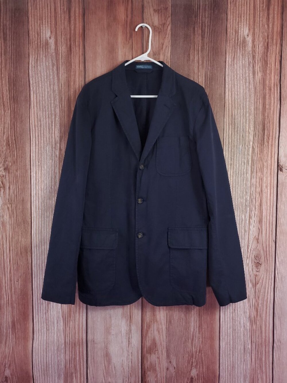 Polo Ralph Lauren Mens 42L Navy Cotton Unstructured Blazer Sport Coat Jacket
